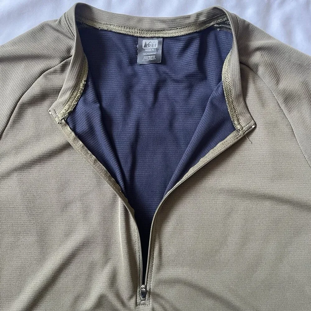 REI Co Op Cycling Jersey Men XL Short Sleeve Half Zip Back Zip Pocket Olive Blue
